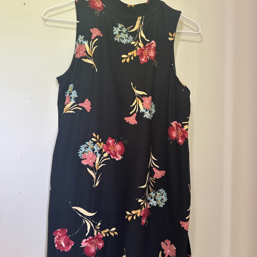Rose Amie Floral Sleeveless Dress - Black with Pink and Blue Accents